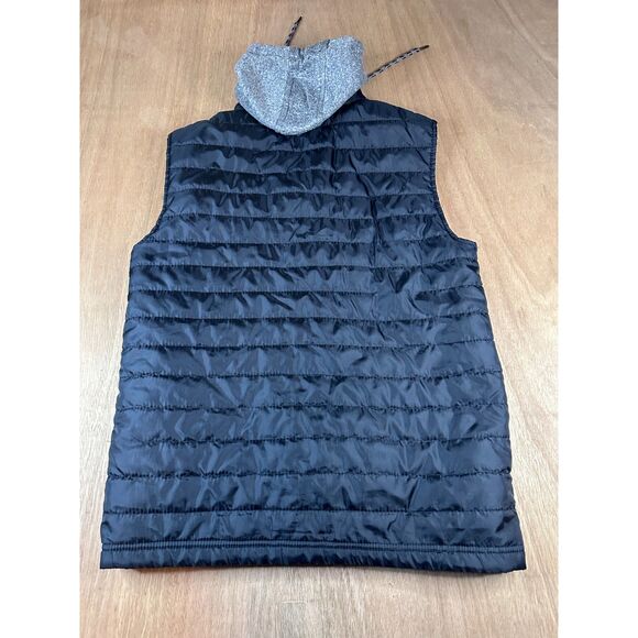 Ecko Unltd Black Puffer Vest Small Gray Hood Zip Up Streetwear Logo Tape - Picture 3 of 6